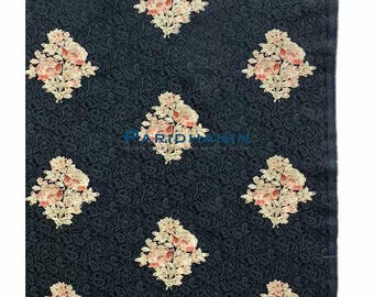 Dark Grey Dupion Silk Floral Embroidered Fabric Indian Wedding Lehenga Dress Material 58 Inch Wide | Paridhanin.