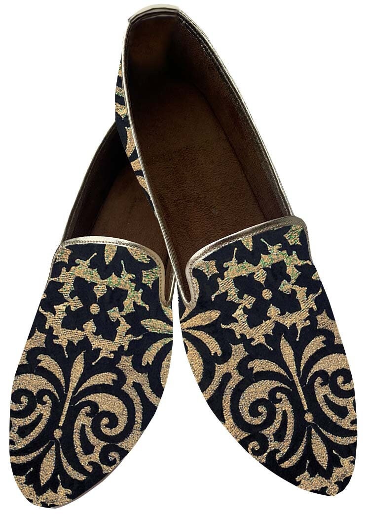 Mens Black Velvet Indian Wedding Royal Loafer Shoes - Etsy display picture 3