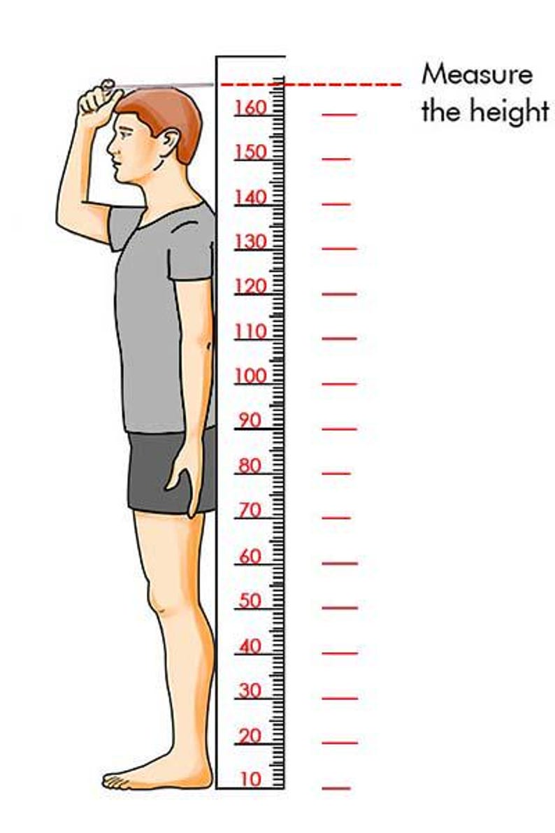 a man measuring his height with a ruler