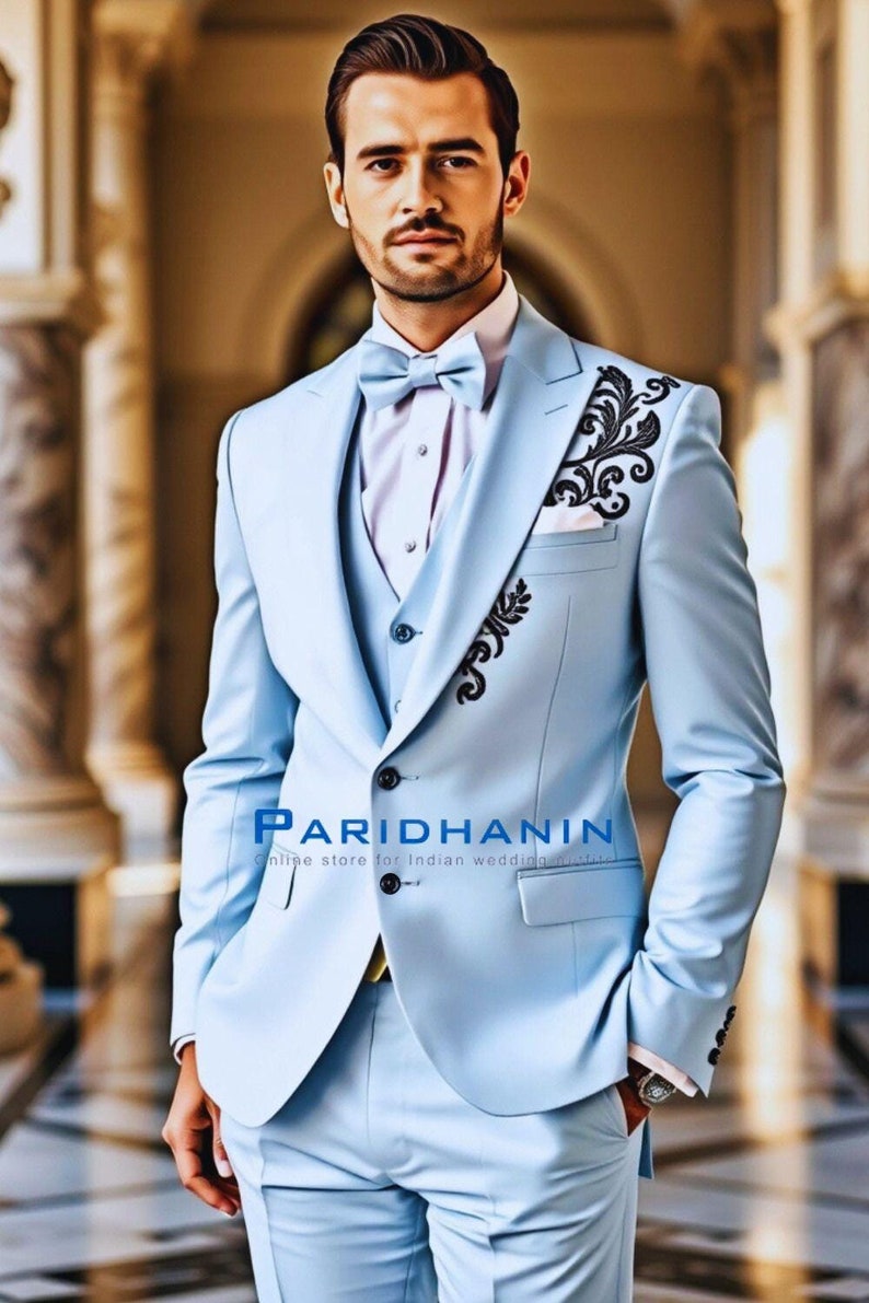 Sky Blue 3-piece Wedding Suit for Men for Parties, Receptions, Stylish ...
