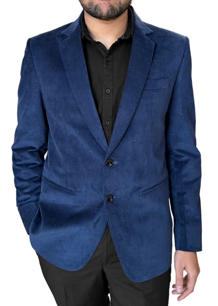 Navy blue Mens Corduroy Blazer Sport Jacket Coat
