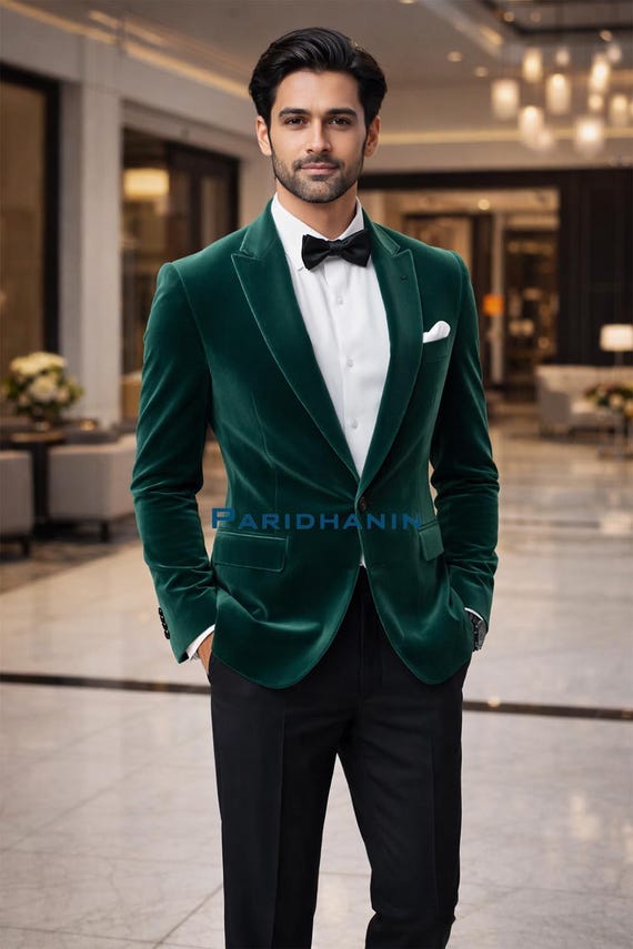 emerald green dress jacket Emerald green velvet wide lapel limited edition Blazer with peak lapels