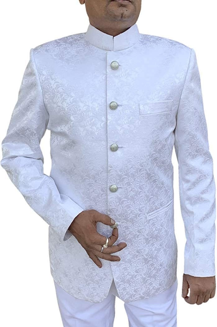  HUXUAN Men's Embroidery White Shirts Slim Fit Mandarin