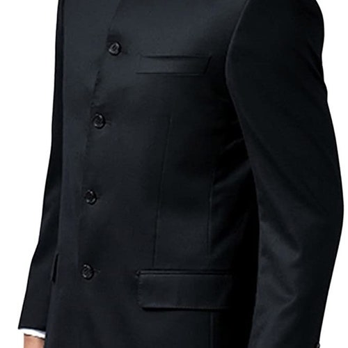 Mens Suit Mandarin Collar Black Pinstripe 5 Button Chinese Etsy