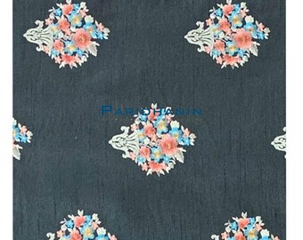 Dark Grey Dupion Silk Floral Embroidered Fabric Indian Wedding Lehenga Dress Material 58 Inch Wide | Paridhanin.