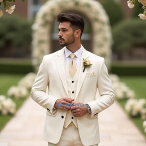 Ivory Men’s 3 piece Wedding Suit – Formal Groomwear with Slim Fit | Ideal for Spring, Garden, and Outdoor Summer Weddings