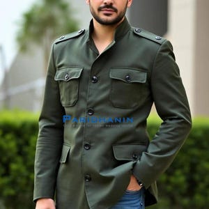 Men Olive Green Military Style Jacket | Sport Jacket | Coat