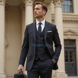 Black 3 Piece Notch Lapel Suit for Men | Tailored Fit Formalwear | Classic Business Attire