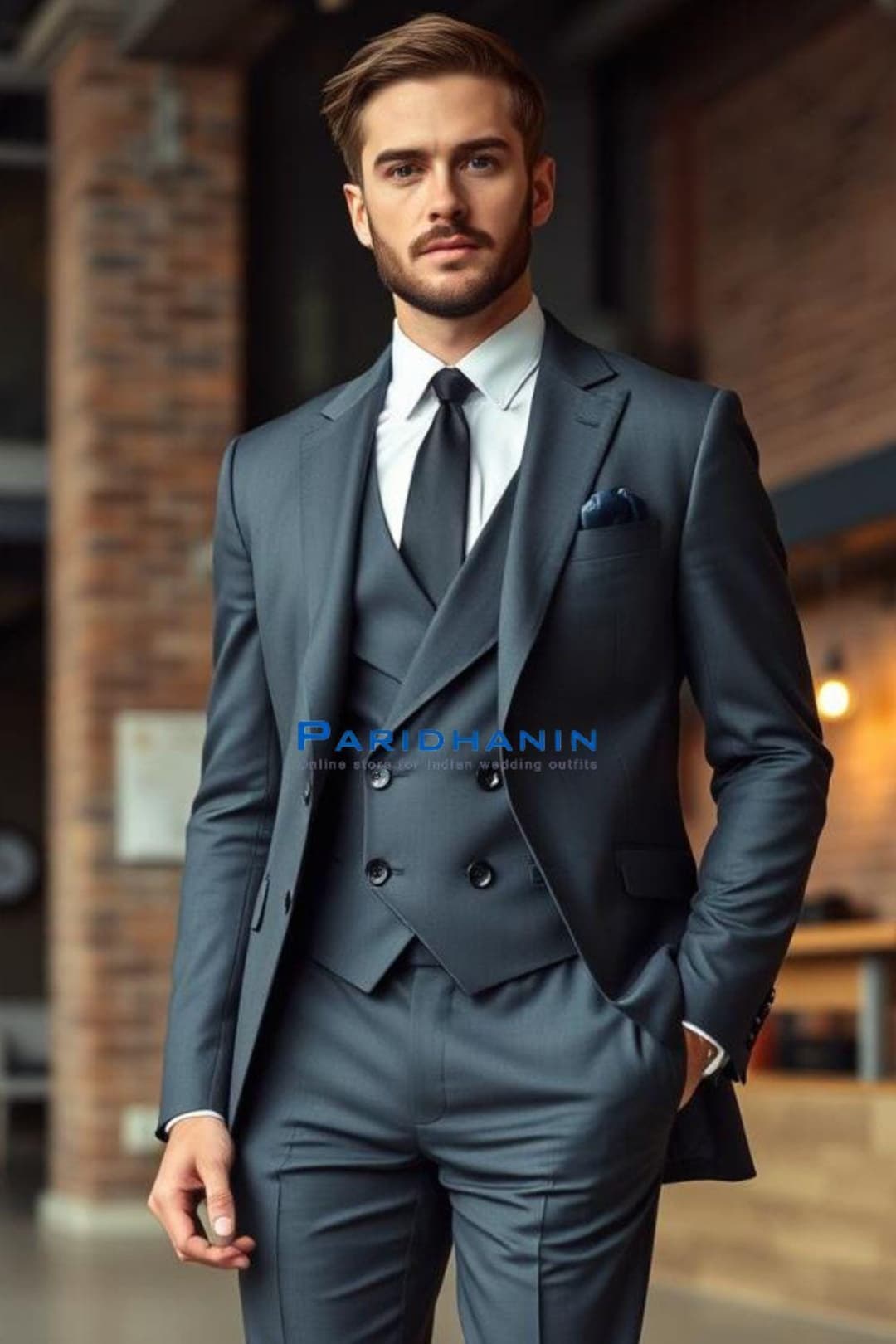 Grey Suit Men 2025 3 Pieces Groomsmen Wedding Suits Jacket Pant Vest C –  classbydress, image size:1080x1620