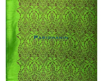 Green Dupion Silk Floral Embroidered Fabric Indian Wedding Lehenga Dress Material 58 Inch Wide | Paridhanin.