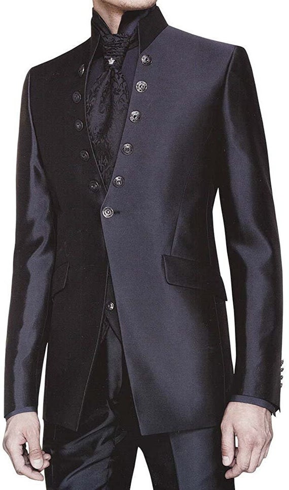 Prussian blue solid suede coat suit for reception - G3-MCO1294 |  G3fashion.com