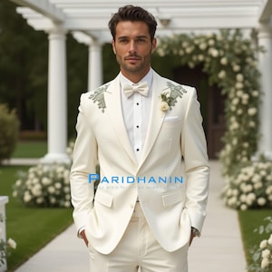 Vintage Cream Groom Tuxedo with Ornate Detailing | 3-Piece Classic Wedding Suit | Timeless Formal Menswear