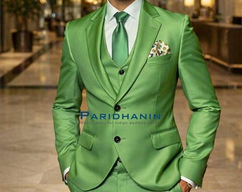 Mens Emerald Green 3 Piece Suit Wedding Groom Outfit Slim Fit Formal Prom Tuxedo Style | Paridhanin.