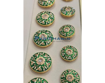 Män Grön Meenakari Bandhgala Knappsats Guld Mässing Bröllop Sherwani Brudgum Tillbehör Present | Paridhanin.