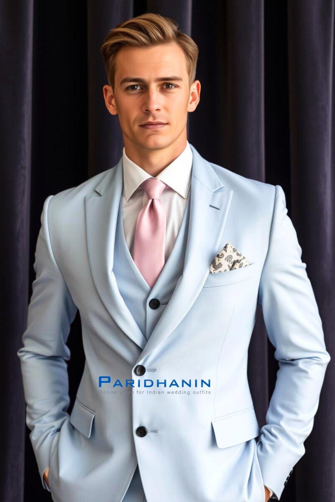 2 Pieces Classic Sky Blue Wedding Suit for Groom