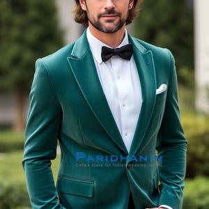 Green Velvet Tuxedo Jacket – Luxurious Statement Piece | Coat  | Paridhanin