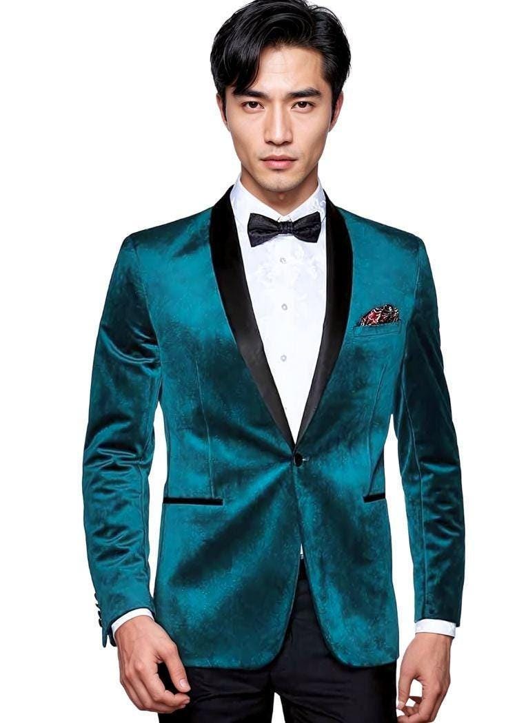Teal Blue Mens One Button Velvet Party wear Sport Coat Blazer