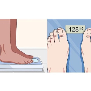 a person standing on a scale with their feet on the scale