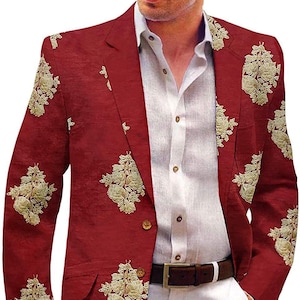 Red Man Embroidered Floral Derby Sport Coat Wedding Blazer