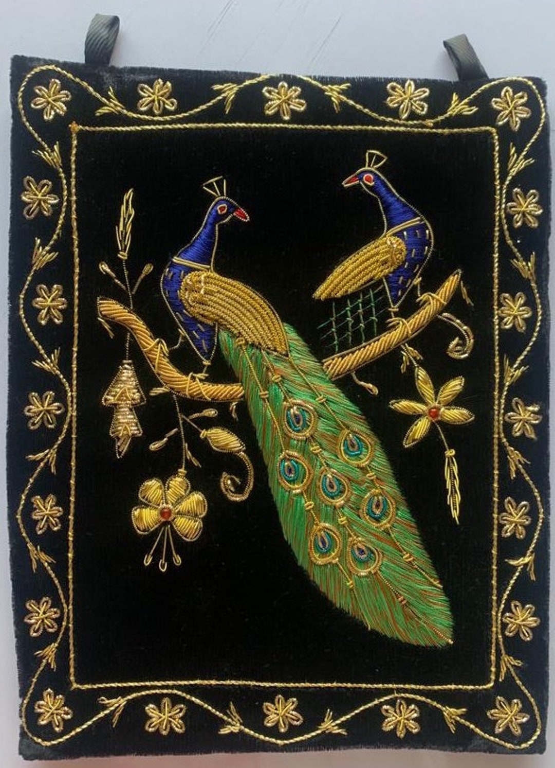 Black Velvet Wall Hanging With Peacock Hand Embroidered Etsy