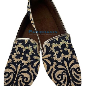 Mens black velvet embroidered wedding loafers slip on groom formal shoes