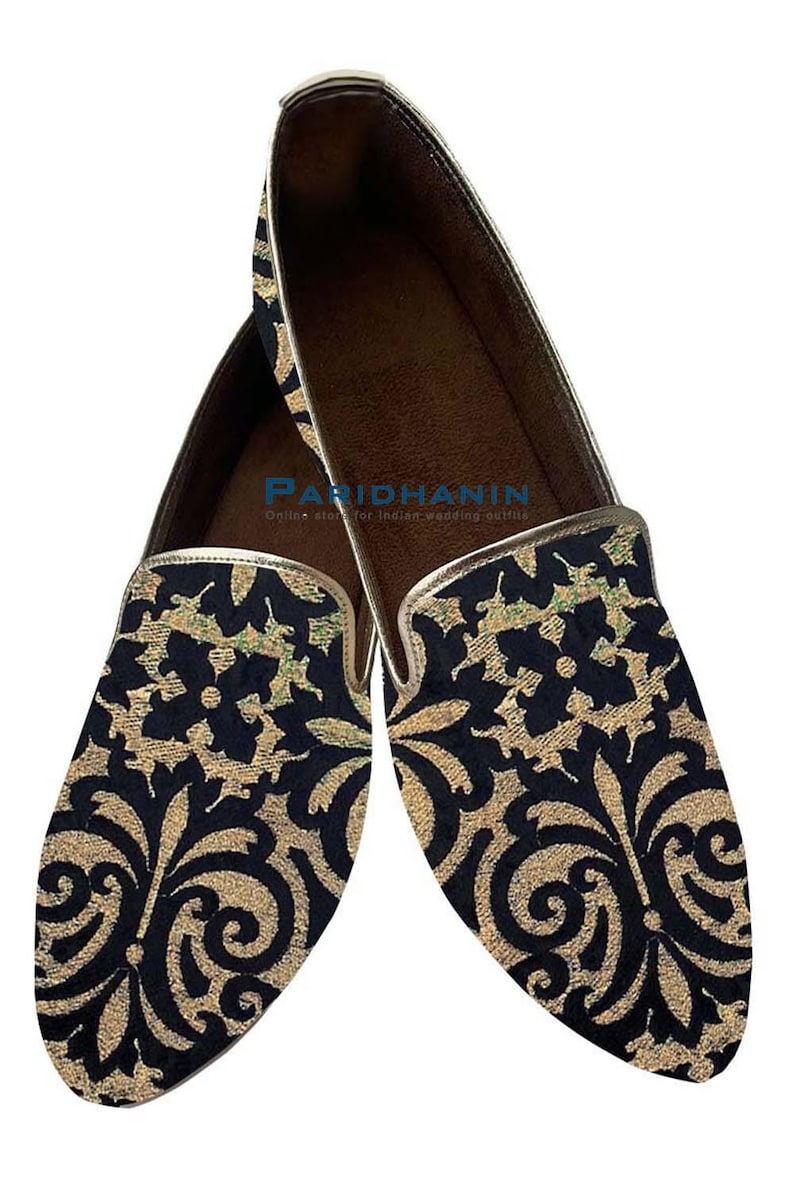 Mens black velvet embroidered wedding loafers slip on groom formal shoes