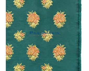 Green Dupion Silk Floral Embroidered Fabric Indian Wedding Lehenga Dress Material 58 Inch Wide | Paridhanin.