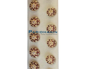 Män Maroon Meenakari Bandhgala Knappar Set Guld Sherwani Jodhpuri Coat 13 St Handgjorda | Paridhanin.