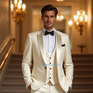 Champagne 3 Piece Wedding Suit – Mens Tuxedo for Groom | Luxury Slim-Fit Formalwear for Elegant Ceremonies