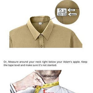 a man is measuring his shirt size with a tape