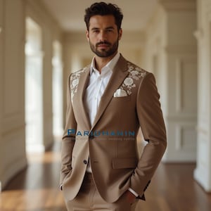 Light Brown 3 Piece Wedding Suit for Men | Tailored Tuxedo with Subtle Detailing | Custom Groom Outfit | Gift for Him