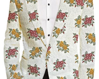 Cream Ivory Man Embroidered Floral Derby Sport Coat Wedding Blazer