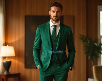【特大４L 希少カラー 3ピース】MANSBAND スーツ　緑　ウール混　近年 特大4L 希少カラー 3ピース】MANSBAND スーツ 緑 ウール混 近年 現在
