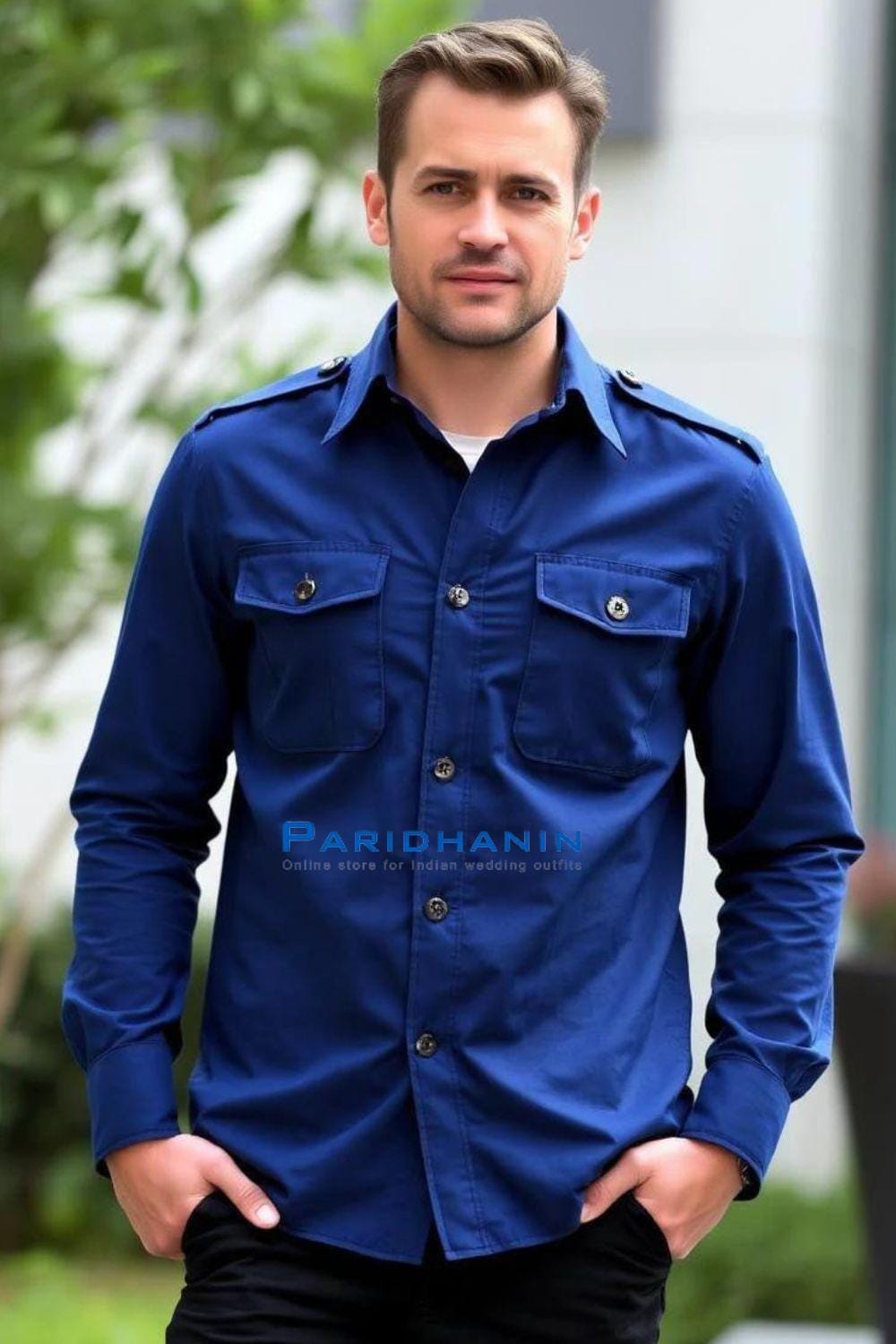 Mens blue military shirt online