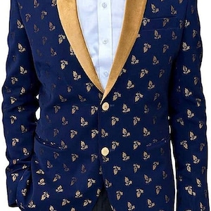 Blue Mens Two Button Gold Shawl Lapel Party wear Blazer