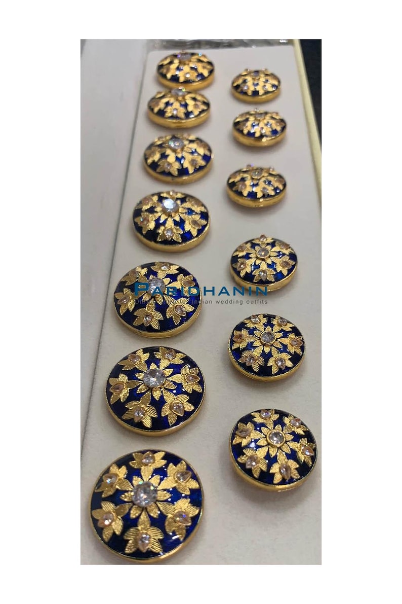 Mens blue meenakari bandhgala buttons set gold brass sherwani jodhpuri wedding