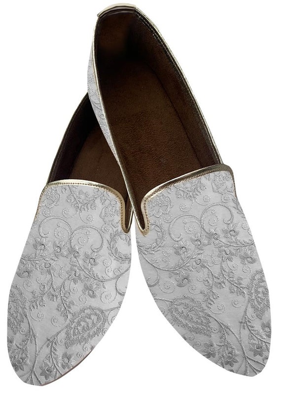 Mens White Embroidered Indian Wedding Royal Loafer Shoes - Etsy display picture 3