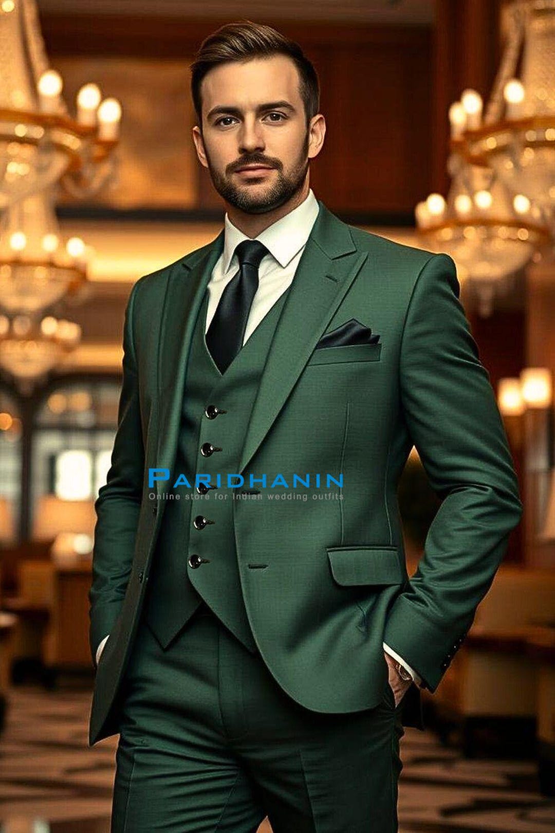 Traje verde esmeralda de piezas para hombre: elegancia formal a