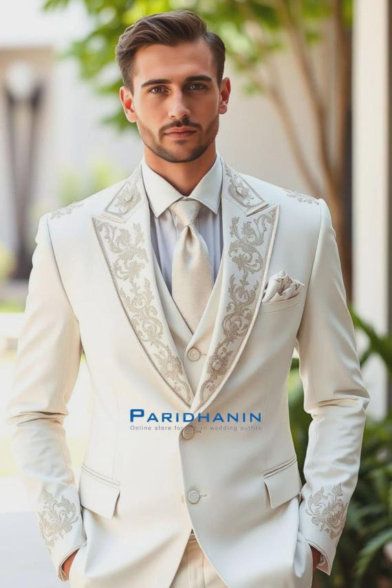 Coat Suit Wedding Reception Groom Suit Custom Made Colour Ivory And Black Notched Lapel Nice Men Coat Suit Wedding Reception Groom Suit Custom Made Colour Ivory And Black Notched Lapel Nice Men