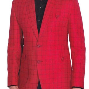 Red Mens Linen Sport Jacket Coat Blazer