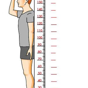 a man measuring his height with a ruler