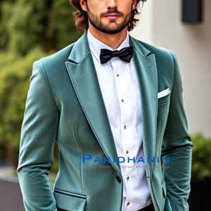 Light Sea Green Velvet Tuxedo Blazer Tailored Fit – Perfect for Formal Occasions | Coat  | Paridhanin