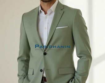 Mens Dusty Mint Green 2 Piece Suit Wedding Groom Slim Fit Formal Outfit | Paridhanin.