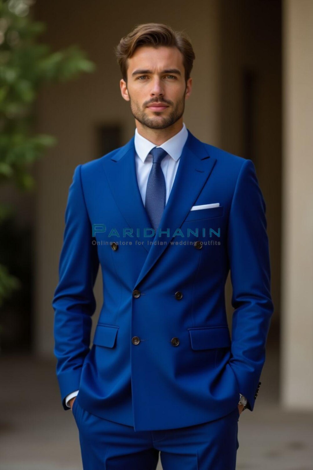 Royal Blue Designer Wedding Suits For Groom - Double Breasted Look main image 0