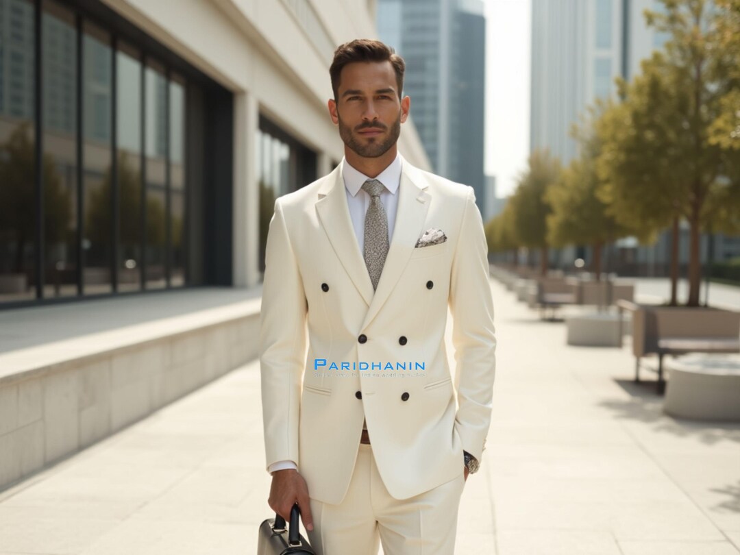 Grey 3 Pieces Suits Double Breasted Vest Marriage Groom Men's Suit main image 0