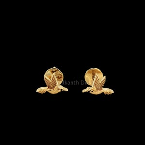 Gold Bird Earrings, Gold Sparrow Studs, Gift For Bird Lovers, Freedom Lovers, Symbolic Studs for Travelers 10K,14K,18K, Nature Lover