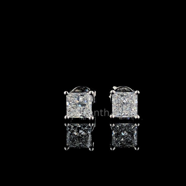 0.30-2.0Ct Princess Cut Lab Grown Diamond Stud, Princess Earring, Hand Made Princess Solitaire Stud, 10K, 14K, 18K Gold & 950 Platinum, Gift