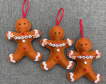 Personalised Red and White Christmas Gingerbread Man Decorations Felt Christmas Decoration Christmas Decor