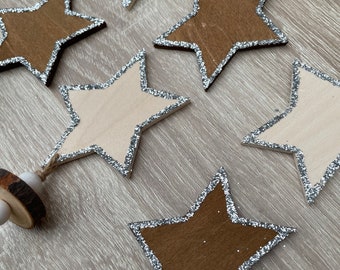 Three Wooden Christmas Tree Star Decorations Christmas Star Holiday Ornaments