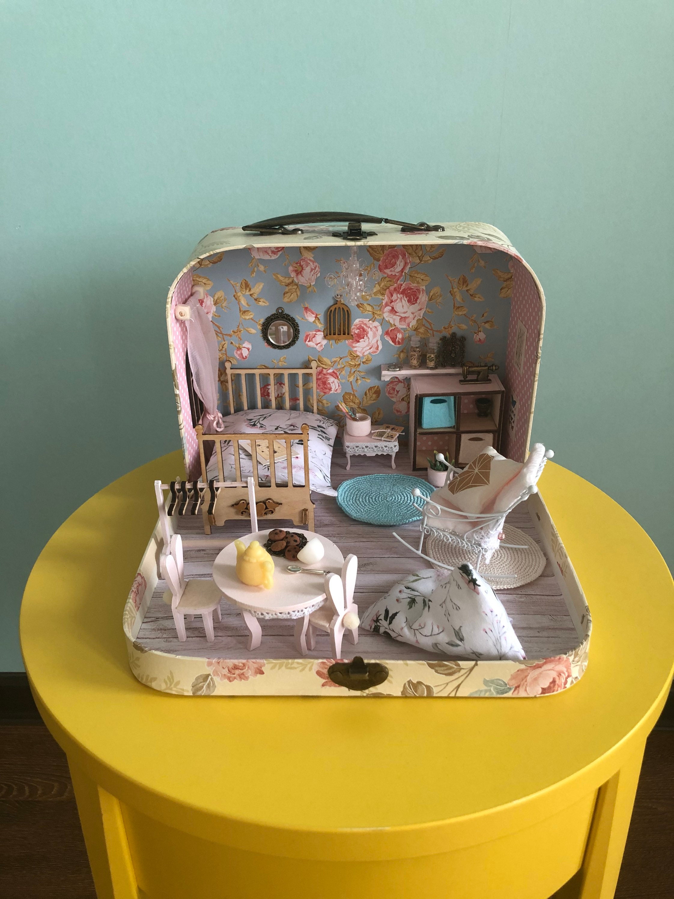 Travel dollhouse in Suitcase dollhouse furniture bjd doll Etsy